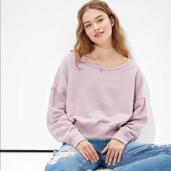Slouchy Cropped Crew Neck Sweatshirt 